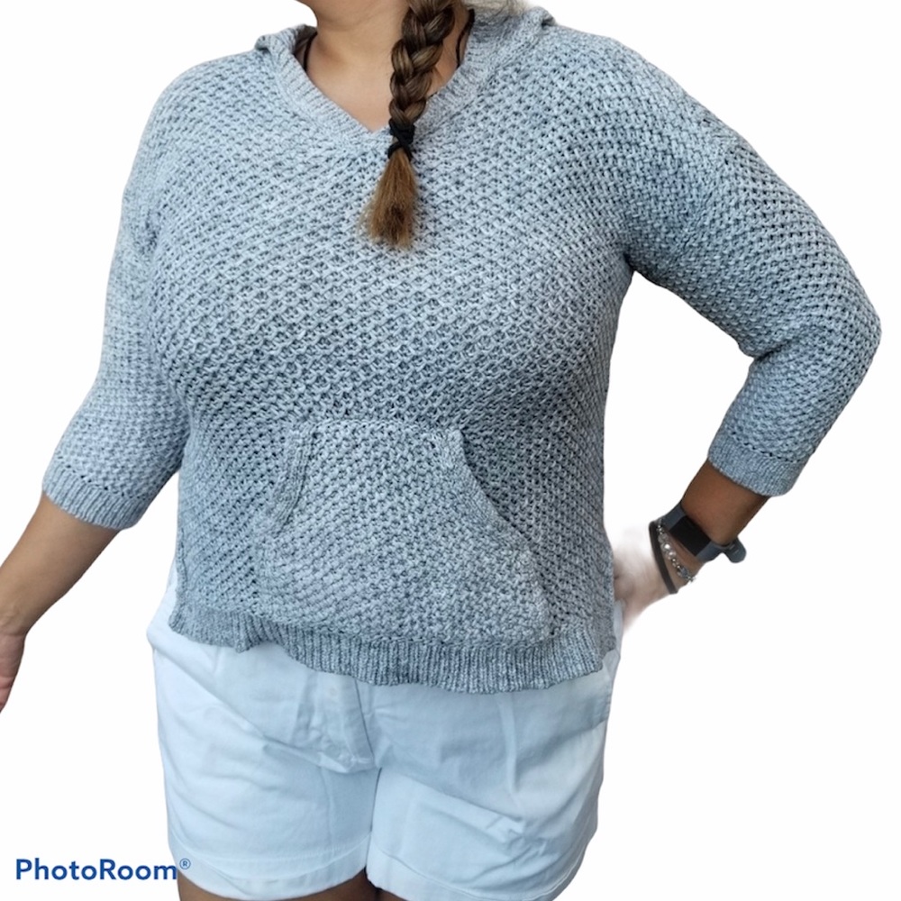Neon Buddha Crochet Hoodie Sweater Gray Size M